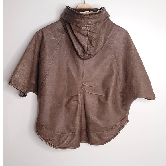 Women's Brown Leather Cape Blazer - Picture 3 of 9